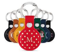 Tirita Personalised Case Keyring Holder Compatible with Apple AirTag - Leather Case with Key Ring for Apple Air Tag [24- Polka Dots Name on Red]