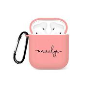 Tirita Personalised Custom Case Compatible with Apple AirPods 1st and 2nd generation, Support Wireless Charging, with Carabiner, Soft Shell [05- Name Handwritten Pink]