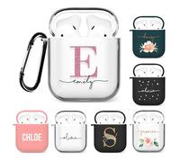 Tirita Personalised Custom Case Compatible with Apple AirPods 1st and 2nd generation, Support Wireless Charging, with Carabiner, Front LED Visible [08- Rose Gold Monogram]