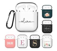 Tirita Personalised Custom Case Compatible with Apple AirPods 1st and 2nd generation, Support Wireless Charging, with Carabiner, Front LED Visible [03- Name Handwritten]