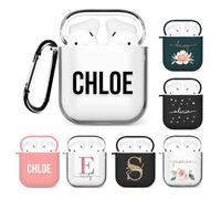 Tirita Personalised Custom Case Compatible with Apple AirPods 1st and 2nd generation, Support Wireless Charging, with Carabiner, Front LED Visible [01- Name Bold Black]