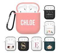 Tirita Personalised Custom Case Compatible with Apple AirPods 1st and 2nd generation, Support Wireless Charging, with Carabiner, Soft Shell [02- Name Bold on Pink]