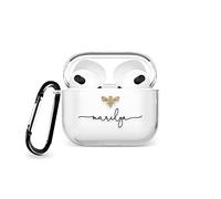 Tirita Personalised Custom Case Compatible with Apple AirPods 3rd gen, Support Wireless Charging, with Carabiner, Front LED Visible [14- Golden Bee]