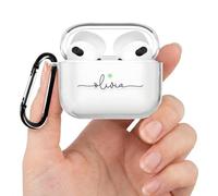 Tirita Personalised Custom Case Compatible with Apple AirPods 4th gen, Support Wireless Charging, with Carabiner, Front LED Visible [03- Name Handwritten]