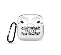 Tirita Personalised Custom Case Compatible with Apple AirPods 4th gen, Support Wireless Charging, with Carabiner, Front LED Visible [03- Pink Animal Print]