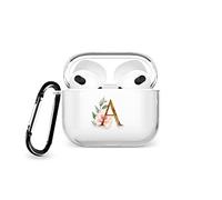 Tirita Personalised Custom Case Compatible with Apple AirPods 4th gen, Support Wireless Charging, with Carabiner, Front LED Visible [14- Golden Initials]