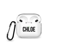 Tirita Personalised Custom Case Compatible with Apple AirPods 4th gen, Support Wireless Charging, with Carabiner, Front LED Visible [01- Name Bold Black]