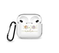 Tirita Personalised Custom Case Compatible with Apple AirPods 4th gen, Support Wireless Charging, with Carabiner, Front LED Visible [15- Marble Golden Planet]