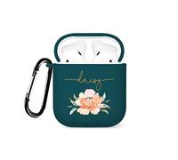 Tirita Personalised Custom Case Compatible with Apple AirPods 4th generation, Support Wireless Charging, with Carabiner, Soft Shell [11- Wild Rose on Green]