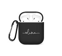 Tirita Personalised Custom Case Compatible with Apple AirPods Pro 1st generation, Support Wireless Charging, with Carabiner, Soft Shell [04- Name Handwritten Black]