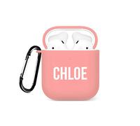 Tirita Personalised Custom Case Compatible with Apple AirPods Pro 1st generation, Support Wireless Charging, with Carabiner, Soft Shell [02- Name Bold on Pink]