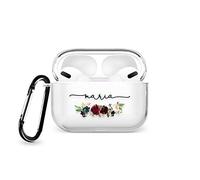 Tirita Personalised Custom Case Compatible with Apple AirPods Pro 2nd generation, Support Wireless Charging, with Carabiner, Front LED Visible [16- Red White Rose]
