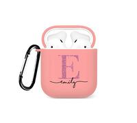 Tirita Personalised Custom Case Compatible with Apple AirPods Pro 2nd generation, Support Wireless Charging, with Carabiner, Soft Shell [09- Rose Gold Monogram Pink]