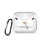 Tirita Personalised Custom Case Compatible with Apple AirPods Pro 2nd generation, Support Wireless Charging, with Carabiner, Front LED Visible [14- Golden Bee]