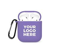 Tirita Personalised Custom Logo Image Text Case Compatible with Apple AirPods 1st & 2nd generation, Wireless Charging, Carabiner Hook, Corporate Gifting Presentation [08- Logo Image on Violet]