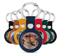 Tirita Personalised Custom Photo Picture Image Keyring Holder Case Compatible with Apple AirTag 1 & 2 - Leather Case with Key Ring for Apple Air Tag [04- Photo in Circle on Blue]