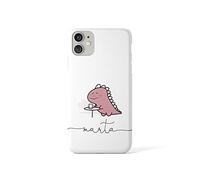 Tirita Personalised Initials Custom Hard Phone Case Compatible with iPhone 11 Chubby Dinosaur Pink T-Rex