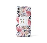 Tirita Personalised Initials Custom Hard Phone Case Compatible with iPhone 11 Hard Cover Watercolour Roses Spring Flower Garden