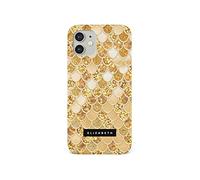 Tirita Personalised Initials Custom Hard Phone Case Compatible with iPhone 12 & 12 Pro PRINTED GLITTER, NOT REAL GLITTER Mermaid Tail Skin Scales Shimmer Bokeh Gold