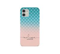Tirita Personalised Initials Custom Hard Phone Case Compatible with iPhone 12 & 12 Pro PRINTED GLITTER, NOT REAL GLITTER Mermaid Tail Skin Scales Gradient Baby Pink Blue