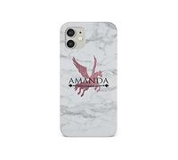 Tirita Personalised Initials Custom Hard Phone Case Compatible with iPhone 12 Mini PRINTED GLITTER, NOT REAL GLITTER Magical Creatures Marble Pink Flying Unicorn