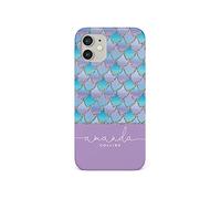 Tirita Personalised Initials Custom Hard Phone Case Compatible with iPhone 12 Mini PRINTED GLITTER, NOT REAL GLITTER Mermaid Tail Skin Scales Gradient Pink Blue Silver