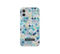 Tirita Personalised Initials Custom Hard Phone Case Compatible with iPhone 12 Mini PRINTED GLITTER, NOT REAL GLITTER Mermaid Tail Skin Scales Moroccan Blue Tiles