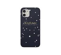 Tirita Personalised Initials Custom Hard Phone Case Compatible with iPhone 12 Mini PRINTED GLITTER, NOT REAL GLITTER Modern Trends Navy Star Confetti