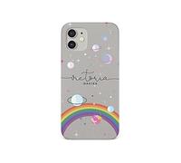 Tirita Personalised Initials Custom Hard Phone Case Compatible with iPhone 12 Pro Max PRINTED GLITTER, NOT REAL GLITTER Summer Sunny Days Rainbow Planets and Stars