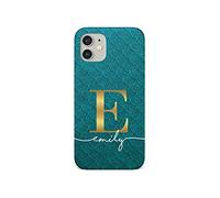 Tirita Personalised Initials Custom Hard Phone Case Compatible with iPhone 12 Pro Max PRINTED GLITTER, NOT REAL GLITTER Mermaid Tail Skin Scales Petrol Green Tiles