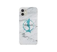 Tirita Personalised Initials Custom Hard Phone Case Compatible with iPhone 12 Pro Max PRINTED GLITTER, NOT REAL GLITTER Magical Creatures Marble Blue Mermaid