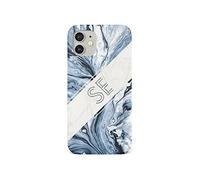 Tirita Personalised Initials Custom Hard Phone Case Compatible with iPhone 12 Pro Max PRINTED GLITTER, NOT REAL GLITTER Monogrammed Silver Marble Monochrome Swirl Marble
