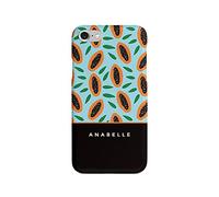 Tirita Personalised Initials Custom Hard Phone Case Compatible with iPhone 7 Plus & 8 Plus Hard Cover Summer Tropical Fruit Scrapbook Papaya fuit
