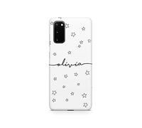Tirita Personalised Initials Custom Hard Phone Case Compatible with Samsung Galaxy S20 Plus PRINTED GLITTER, NOT REAL GLITTER Pastel Summer Monochrome Stars