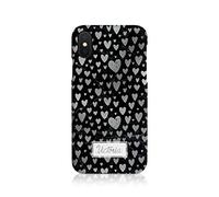 Tirita Personalised Initials Custom Hard Phone Case Compatible with Samsung Galaxy S20 PRINTED GLITTER, NOT REAL GLITTER Marble Silver Granite Black Heart Shape Pattern
