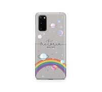 Tirita Personalised Initials Custom Hard Phone Case Compatible with Samsung Galaxy S20 PRINTED GLITTER, NOT REAL GLITTER Summer Sunny Days Rainbow Planets and Stars