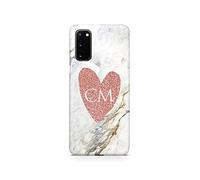 Tirita Personalised Initials Custom Hard Phone Case Compatible with Samsung Galaxy S20 Ultra PRINTED GLITTER, NOT REAL GLITTER Love Hearts Pink Marble Monochrome