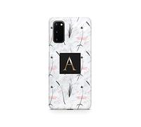 Tirita Personalised Initials Custom Hard Phone Case Compatible with Samsung Galaxy S20 Ultra PRINTED GLITTER, NOT REAL GLITTER Marble Gold Pink Floral Monochrome