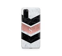Tirita Personalised Initials Custom Hard Phone Case Compatible with Samsung Galaxy S20 Ultra PRINTED GLITTER, NOT REAL GLITTER Marble Rose Gold Angular Granite Arrows