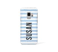 Tirita Personalised Initials Custom Hard Phone Case Compatible with Samsung Galaxy S7 Edge Hard Cover Summer Tropical Seaside Paradise Grunge Blue Stripes