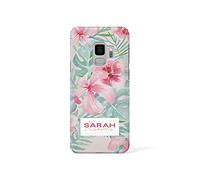Tirita Personalised Initials Custom Hard Phone Case Compatible with Samsung Galaxy S7 Edge Hard Cover Summer Tropical Seaside Paradise Watercolor Exotic Flower