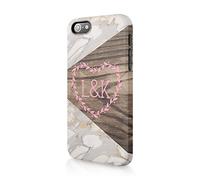 Tirita Personalised Initials Custom Hard Phone Case Cover Compatible with iPhone 11 Pro Max Wooden Alabaster Decor Leaves Love Timber Marble Stone