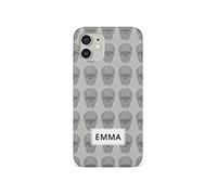 Tirita Personalised Initials Custom Hard Phone Case Cover Compatible with iPhone 12 & 12 Pro Rock and Roll Grey Trad Skulls