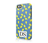 Tirita Personalised Initials Custom Hard Phone Case Cover Compatible with iPhone 12 Mini Floral Summer Chic Lemons on Blue