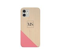 Tirita Personalised Initials Custom Hard Phone Case Cover Compatible with iPhone 12 Mini Modern Granite Timber Geometric Texture Wood