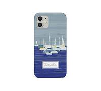 Tirita Personalised Initials Custom Hard Phone Case Cover Compatible with iPhone 12 Mini Riviera Shore Boat Blue Sea Sailing Abstract