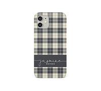 Tirita Personalised Initials Custom Hard Phone Case Cover Compatible with iPhone 12 Pro Max Chequered Tartan Grey White Plaid