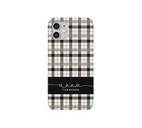 Tirita Personalised Initials Custom Hard Phone Case Cover Compatible with iPhone 12 Pro Max Chequered Tartan Black White Plaid