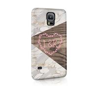 Tirita Personalised Initials Custom Hard Phone Case Cover Compatible with Samsung Galaxy S10 Wooden Alabaster Decor Leaves Love Timber Marble Stone