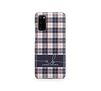 Tirita Personalised Initials Custom Hard Phone Case Cover Compatible with Samsung Galaxy S20 Chequered Tartan Black Red White Check